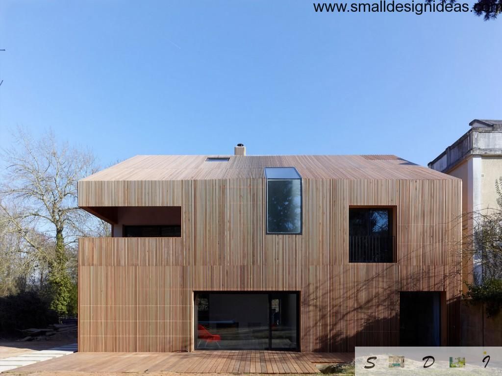 Modern wooden minimalistic facade design idea