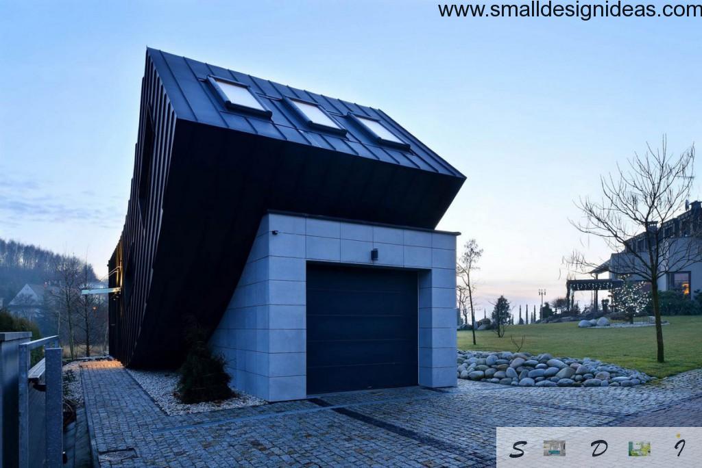 Polish unusual taking off contorted house facade