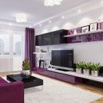 Nice living room in purple style, full of light