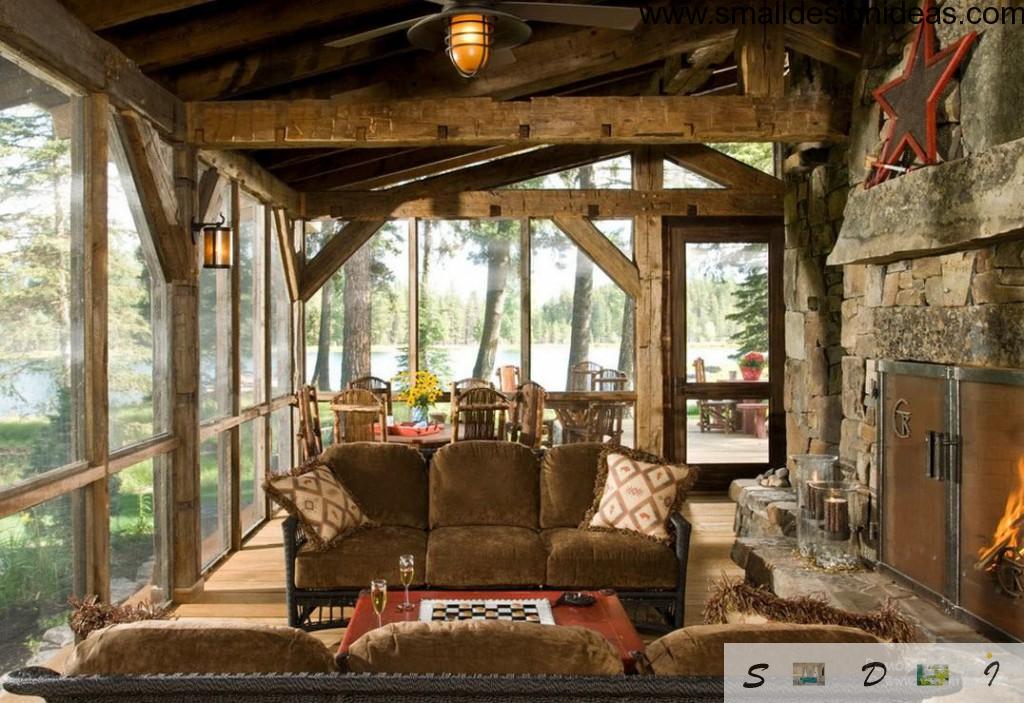 Rustic eco interior in the forest lodge