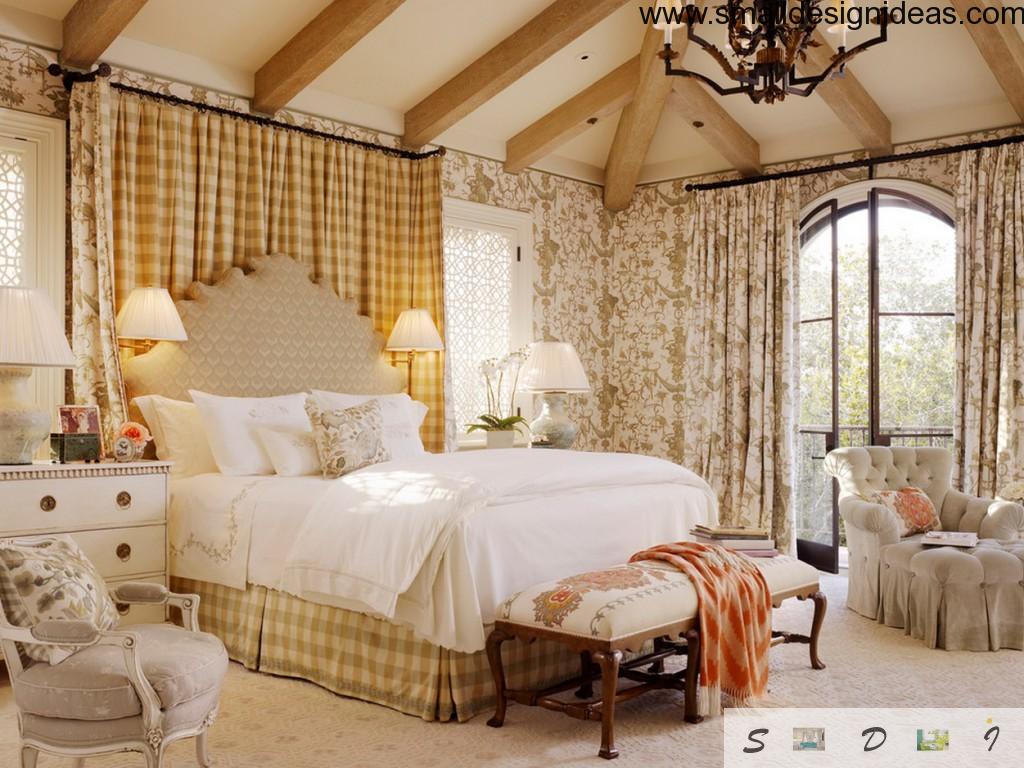 English style in country house`s bedroom in light colors