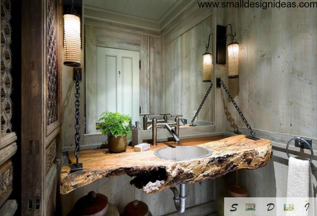 Unreal fully natural bath sink in harsh wooden countertop