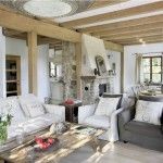 Spacious living room in the countryside house in the Provence design style