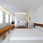 Minimalism Interior Design Style in the snow white room with dark wooden floor