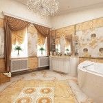 Classic bathroom interior with bright gold interior