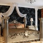 Royal classic bedroom design in noble dark blue color decoration