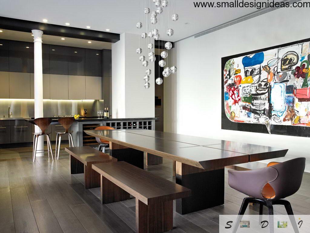 Unique minimalistic and technological design style in the dining room