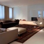 Real Loft living room with carpet and leather firniture and built-in lighting