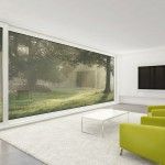 Bold solution for dynamic and unordinary people in a big French glassy wall in minimalistic interior