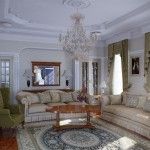 Stucco, white carved furniture in the classic interior