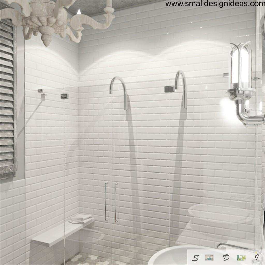 Snow white Loft bathroom with original forms of shower taps