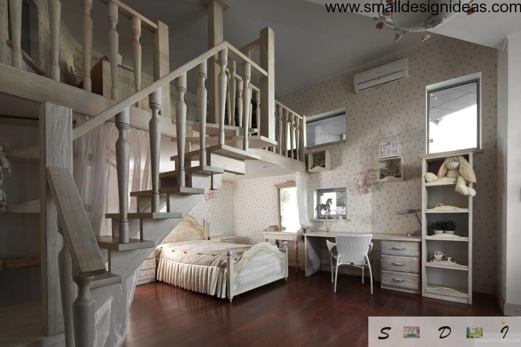 Children`s room interior in Provence style of two-storey apartment