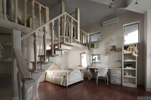 Children`s room interior in Provence style of two-storey apartment