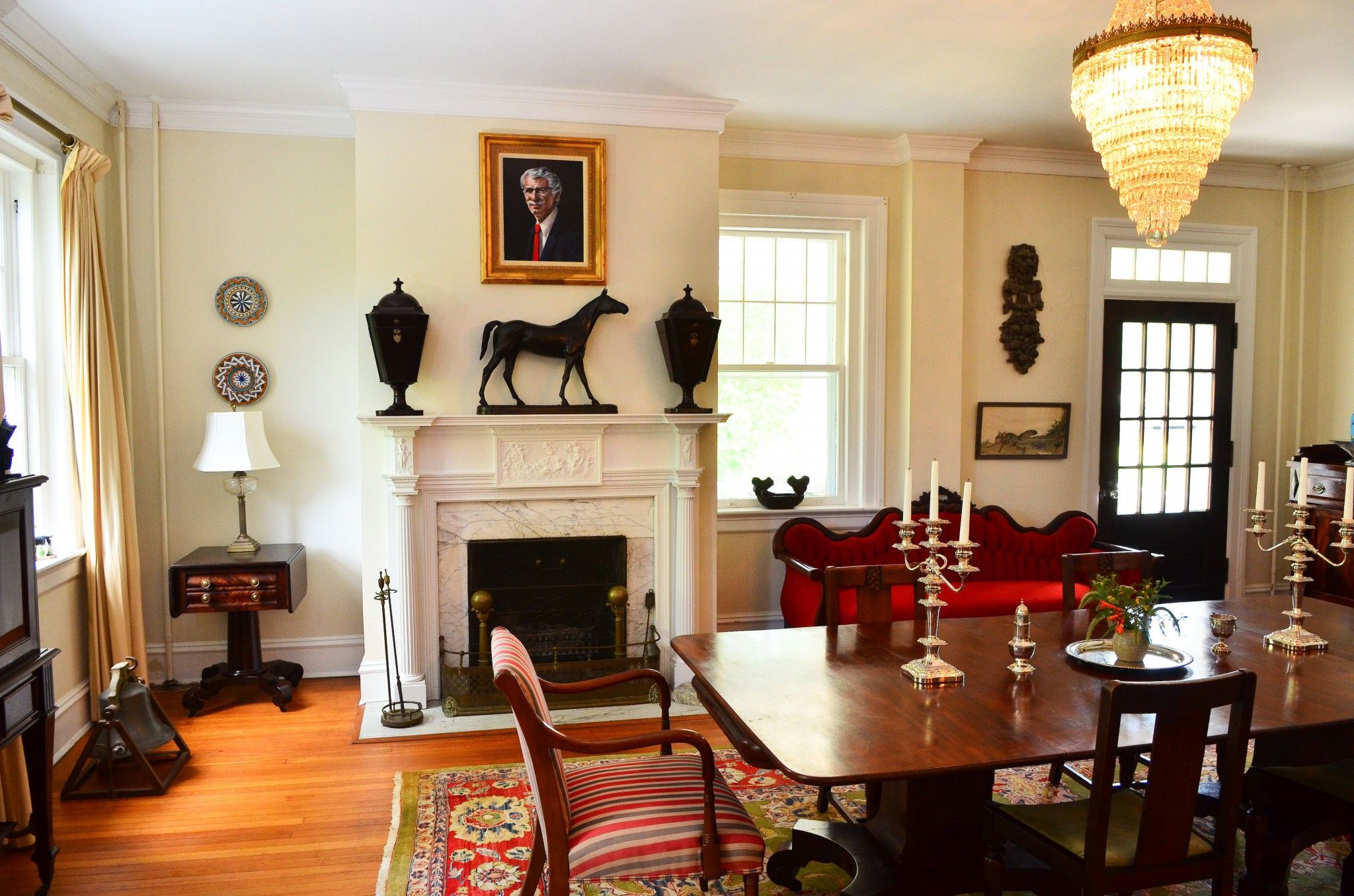 small dining room with fireplace