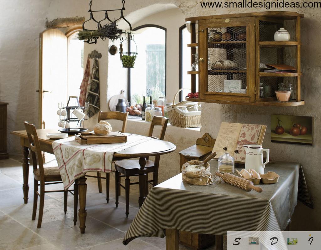 Nicely decorated kitchen zone in Provence traditions