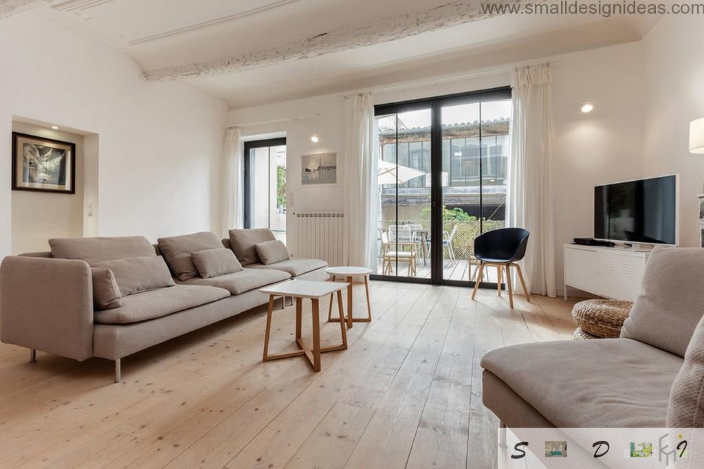 Wooden interior in the modern living room of the house