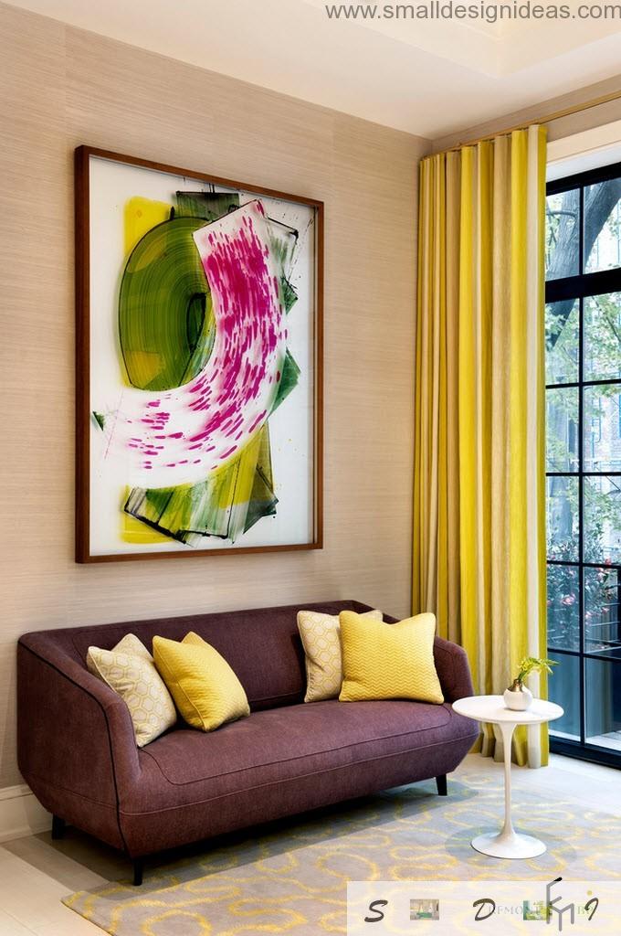 enjoyable yellow tones in the comfortable living room with a lot of textile