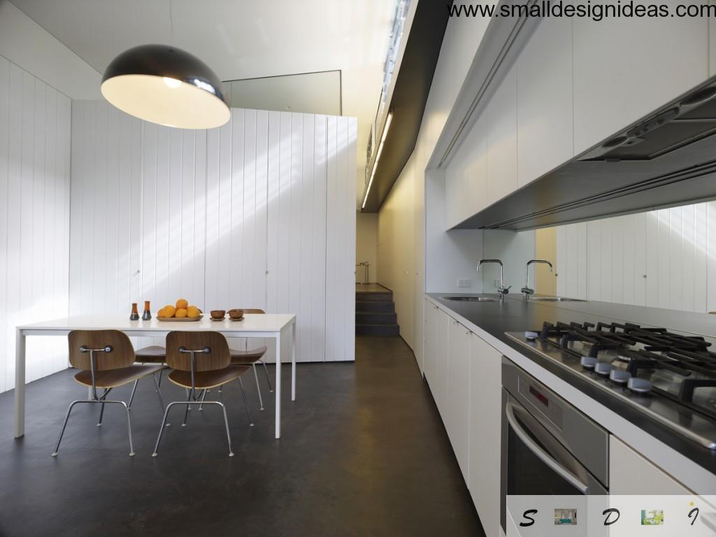 cute galley kitchen after the remodeling and wall redevelopment