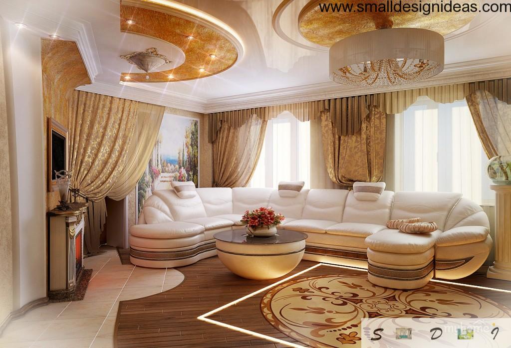 Empire styled spacious living room with modern and hi-tech notes