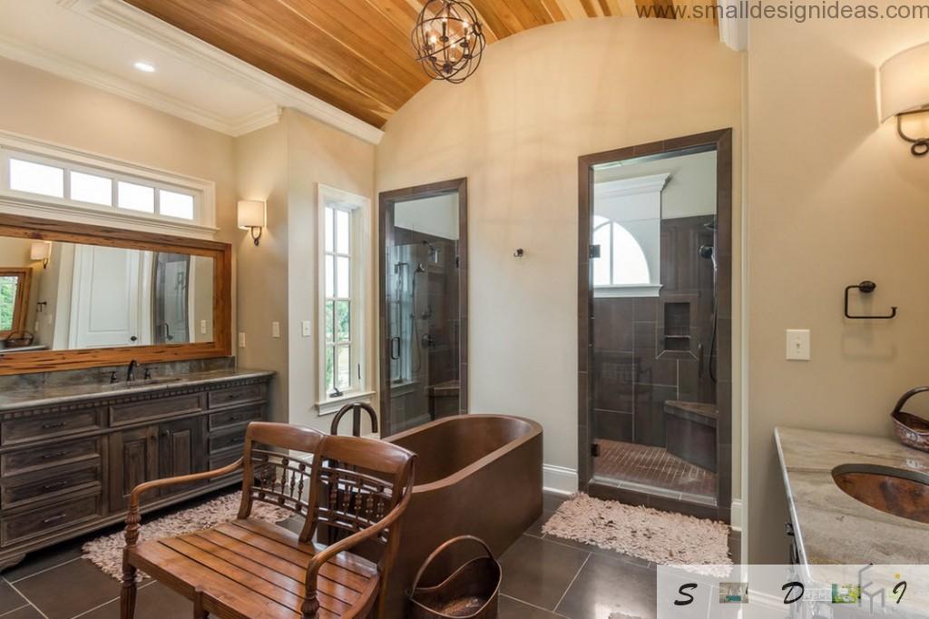 Shower cubicles in classic spacious bathroom