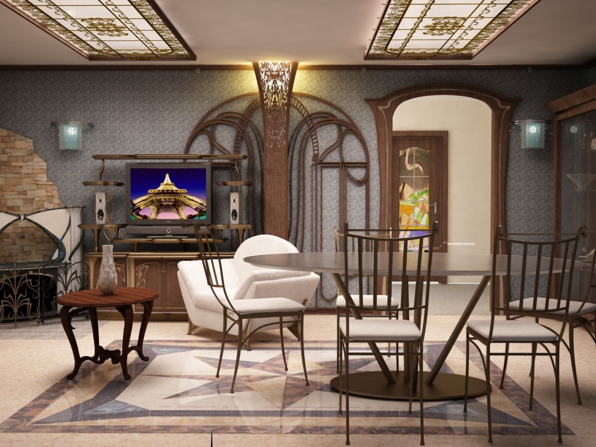 art nouveau inspired living room