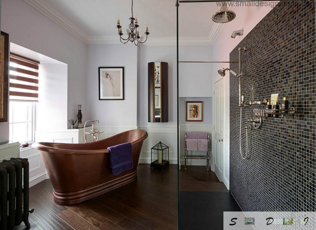 Dark bathtub in the classic bathroom interior