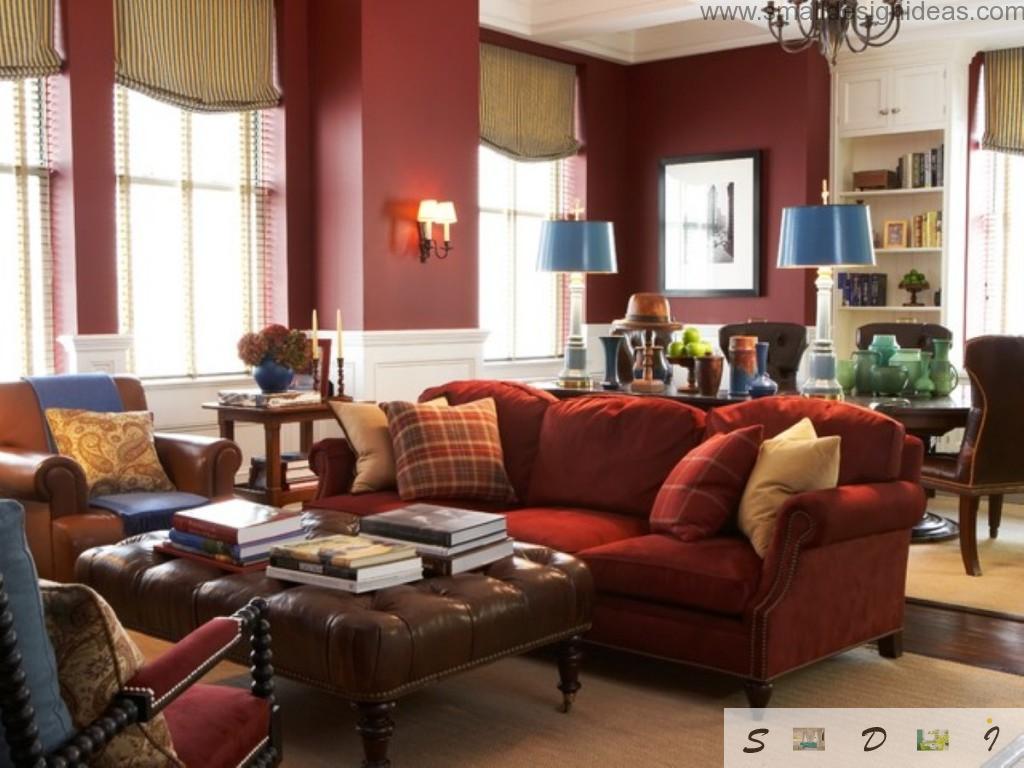 Small living room ideas in classic style with red furniture