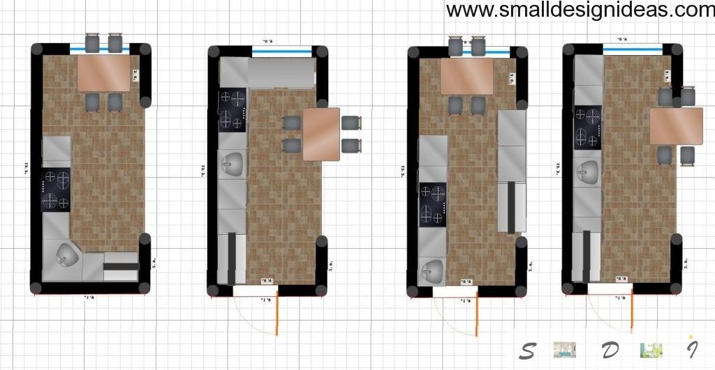 Possible layout options in the galley kitchen