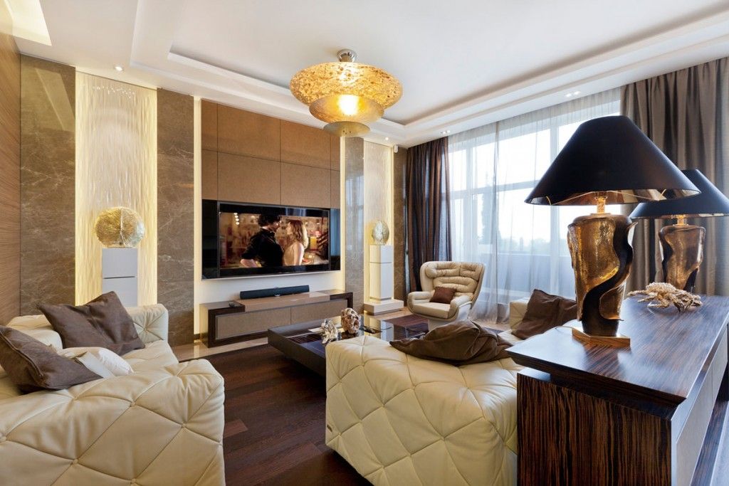 unique design for the creamy toned Art deco living room with lamps-statues and weaved sofas