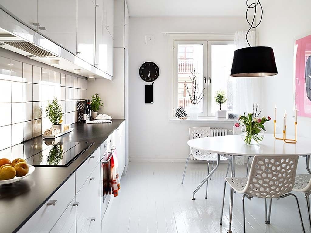 White and eco modern kitchen in the minimalistic style is the best option for small kitchens