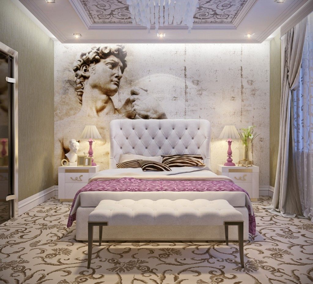 Art Deco bedroom with the medieval fresco of the Octavian August