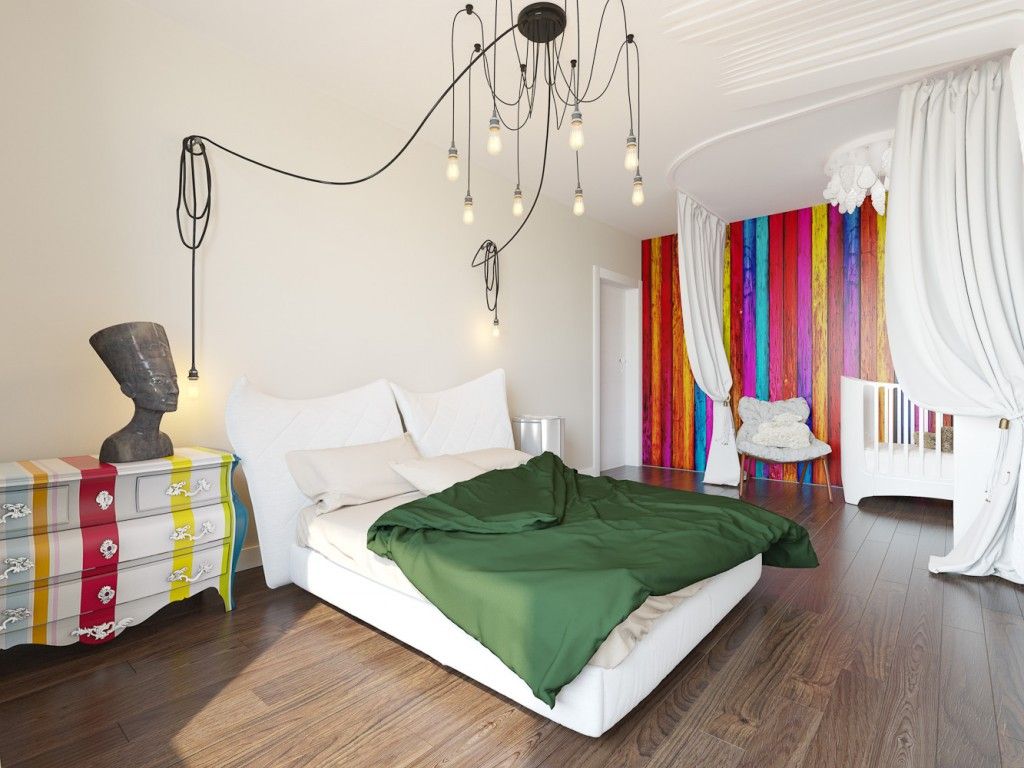 Bright and expressive eclectic design in the bedroom