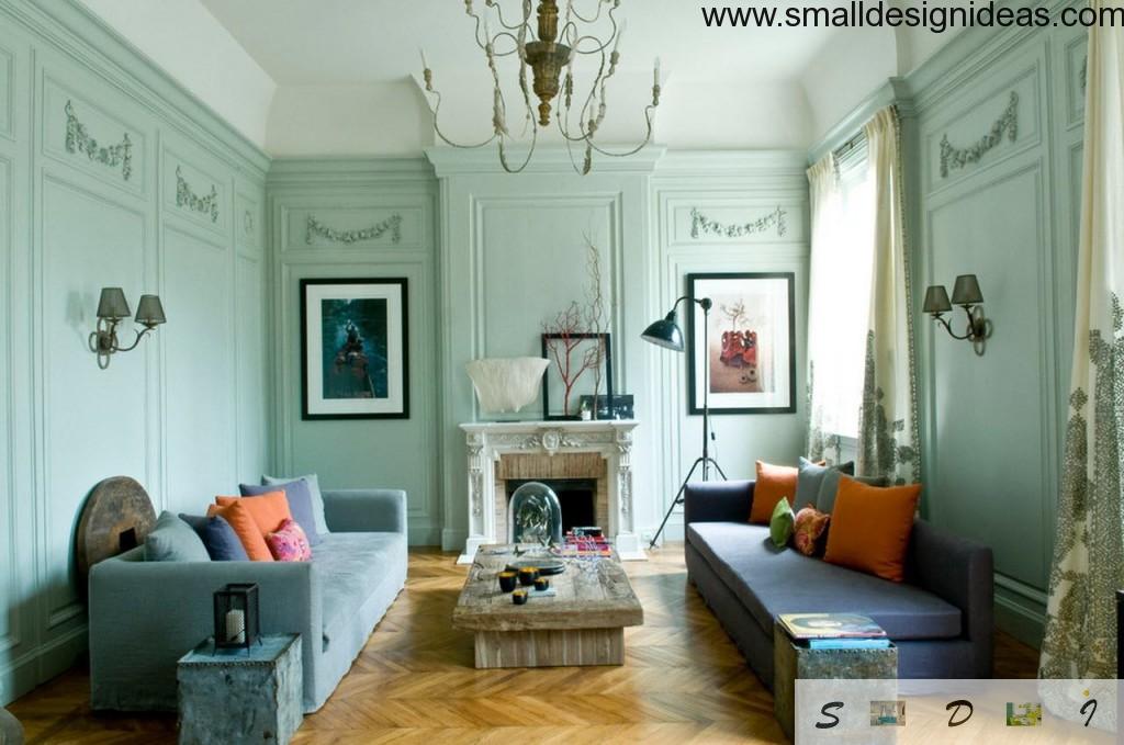 combination of eclecticism with noeclassic in a living room interior