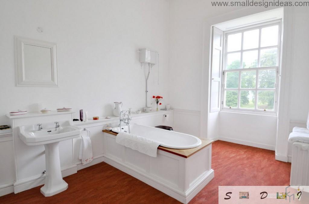 Unique bathtub design in the classic white bathroom