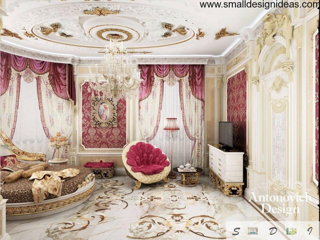 Nice furniture set with velvety aspid pink textile and lots of decorative elements in Rococo style