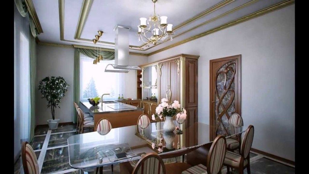 Spacious kitchen with the dining zone in the Art Nouveau style