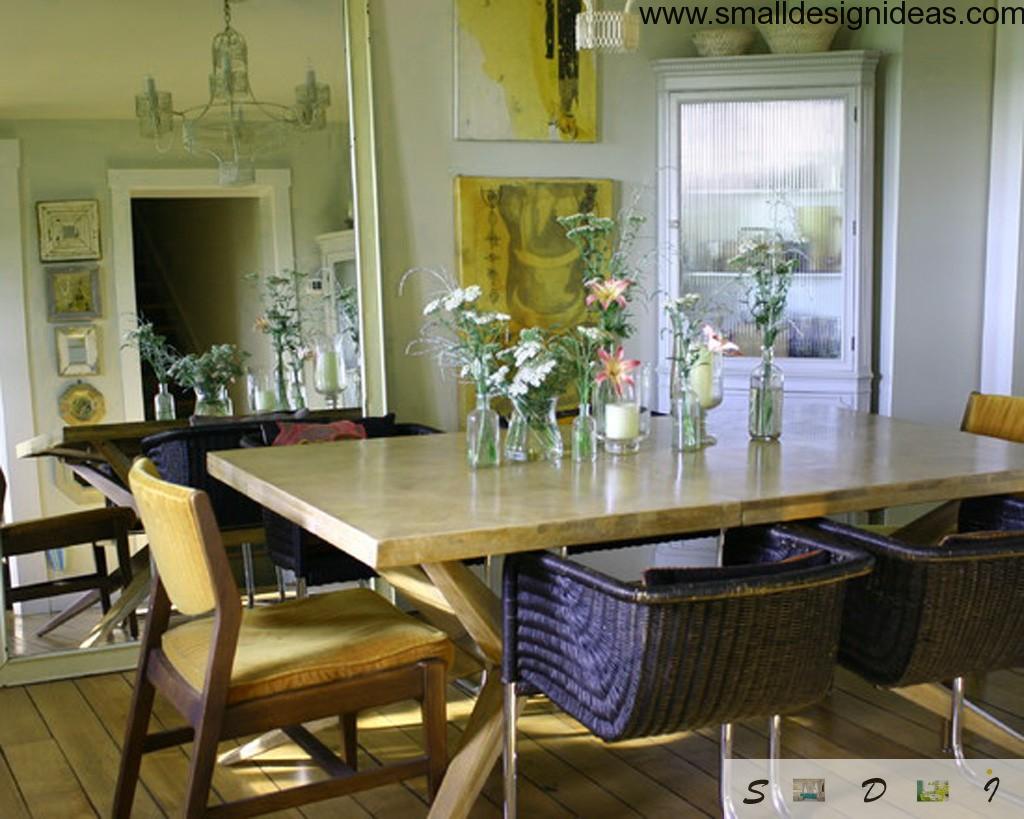 Ecodesign Interior Design Style in the townhouse with flowers and antique chairs