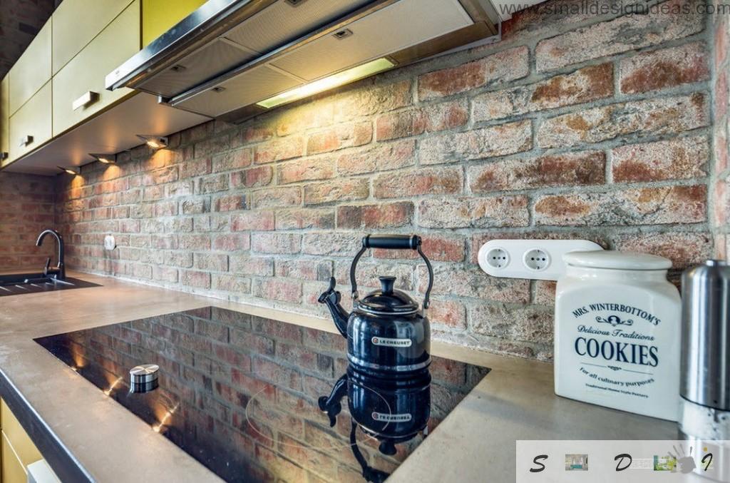 Brickwork instead of splashback is not very practically but very spectacular