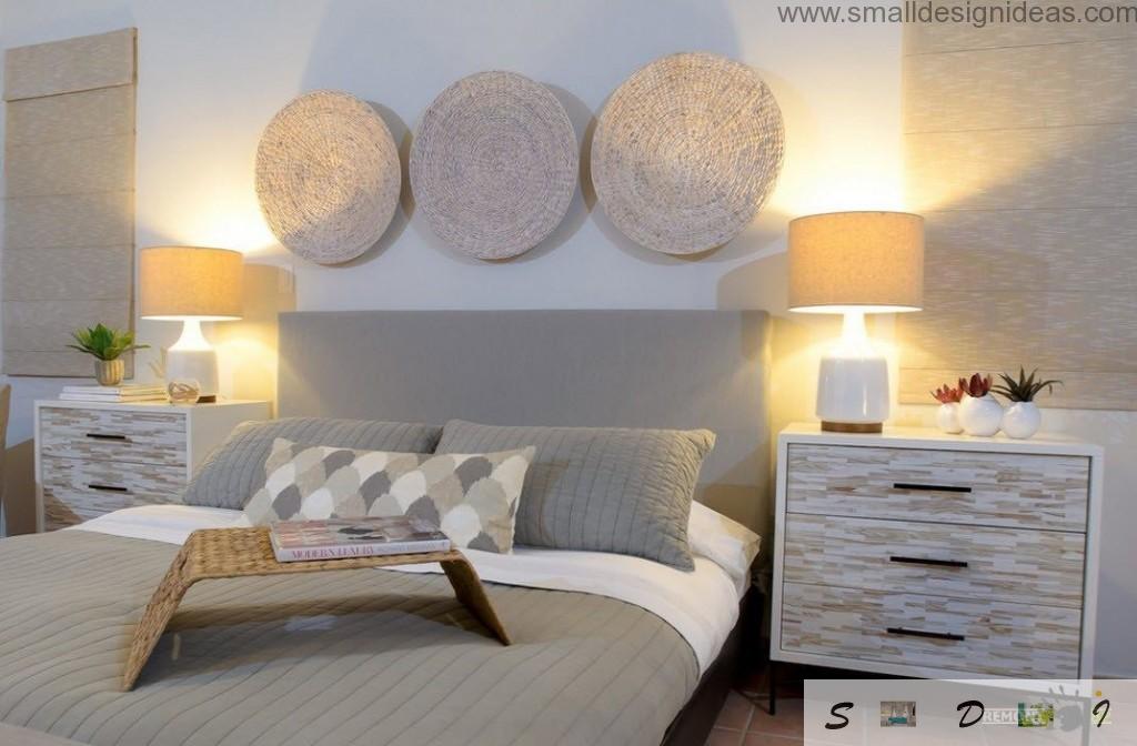 Alternative method to decorate the bedroom with textile round rolld above the headboard