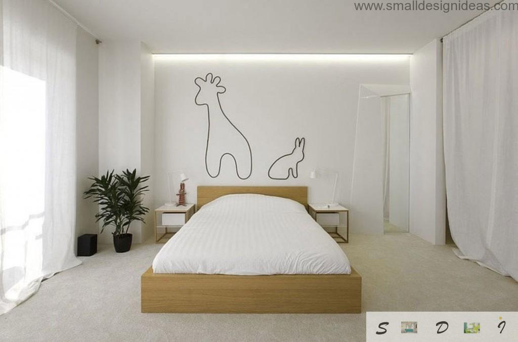 White themed bedroom with original decoration on the wall