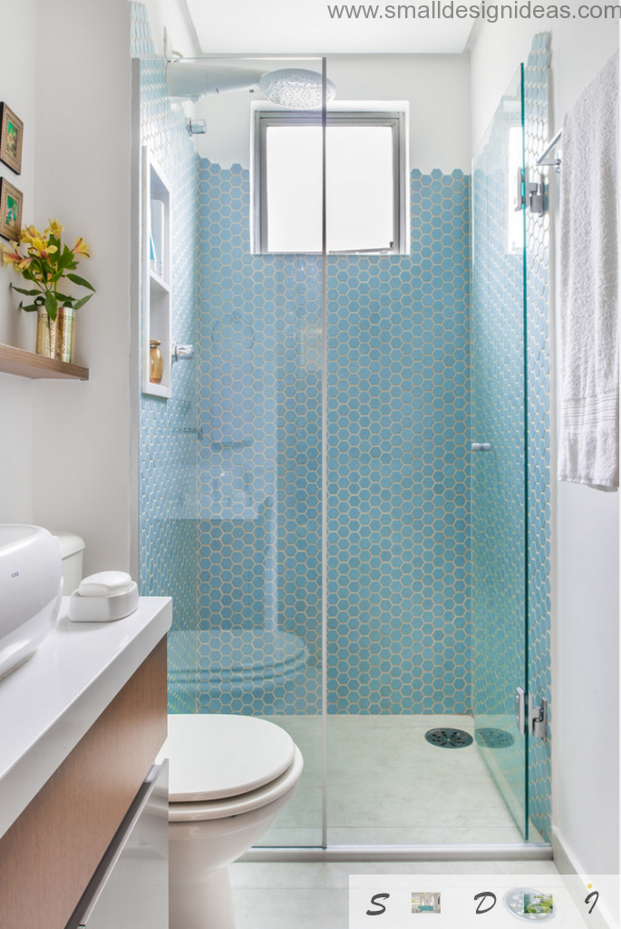 Extra Small Bathroom Design Ideas of neat blue mosaic tiles