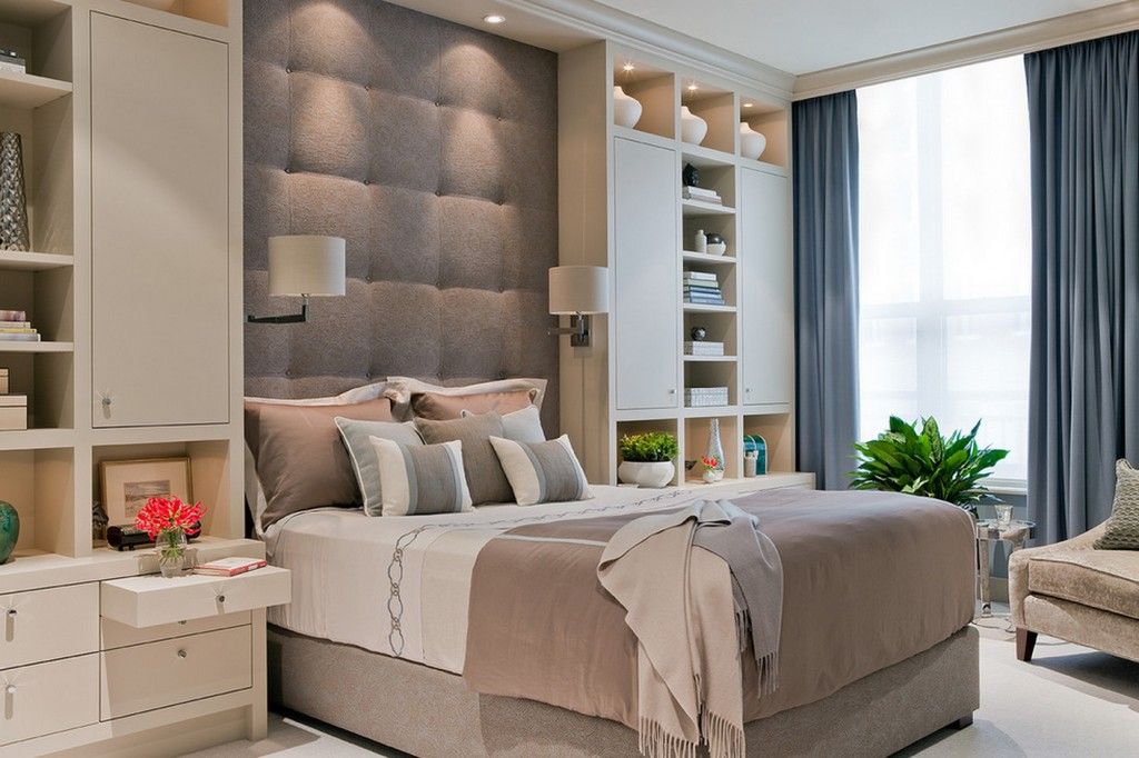 Spectacular soft wall in the woman`s bedroom in soothing color palette