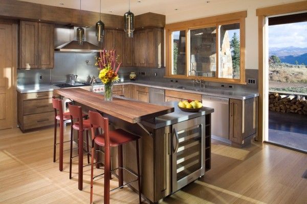 Modern Bar Counter Kitchen Design Ideas. Double countertop in strict corresponding with bar stools height