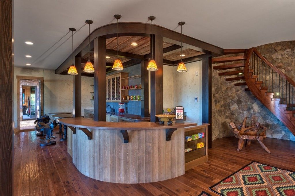 Modern Bar Counter Kitchen Design Ideas. Unusual wooden solution for the kitchen interior with rounded bar countertop