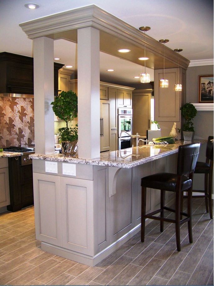 Modern Bar Counter Kitchen Design Ideas. Island layout of the kitchen with bar counter