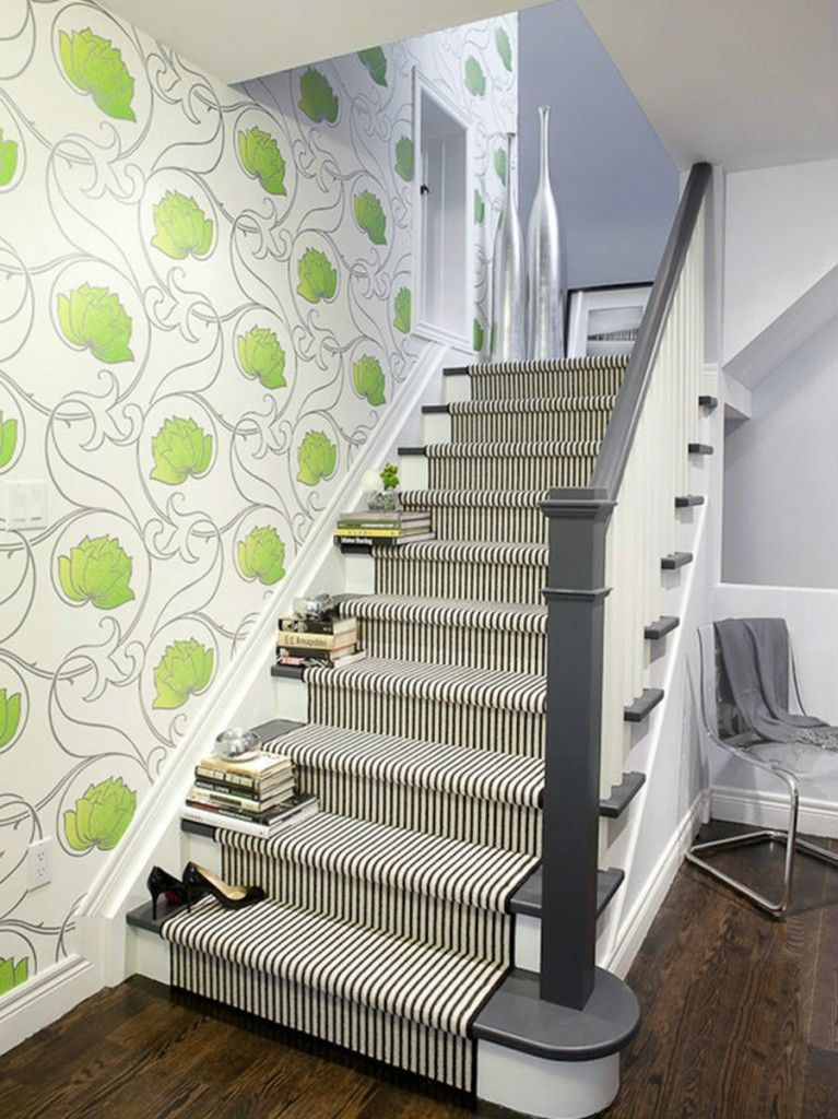 Staircase Modern Constructions Types Design. Closed type of the one run stairway of wood with carpet