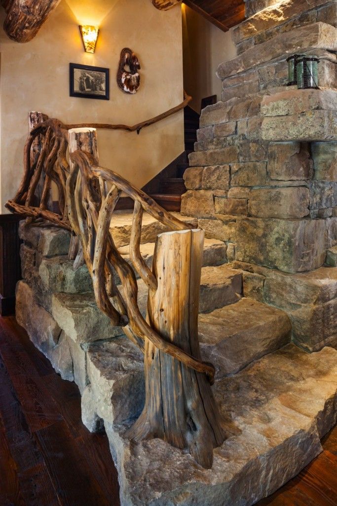 Modern Interior Staircase Materials Photo. Unusual extra rustic and eco design