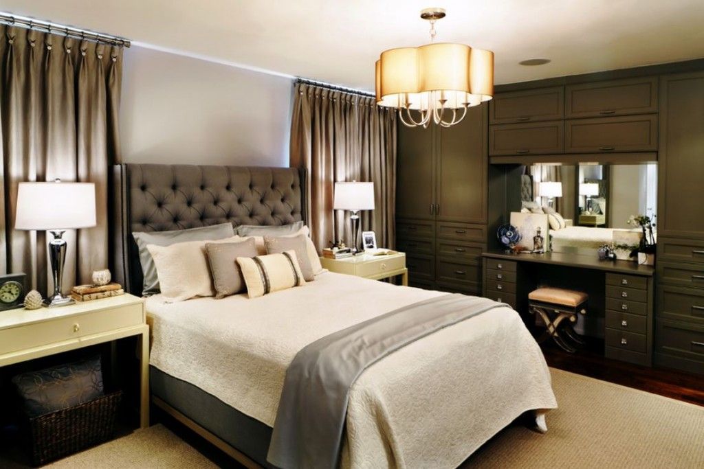 Bedroom Interior Furniture Set Programme Ideas. Soft headboard in the dark classic tyled ambience with double bed