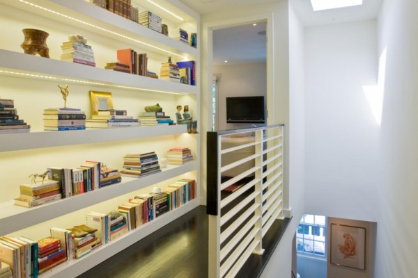 Nice Unusual Bookshelves Interior Decoration. highlighted Shelving near the stairs