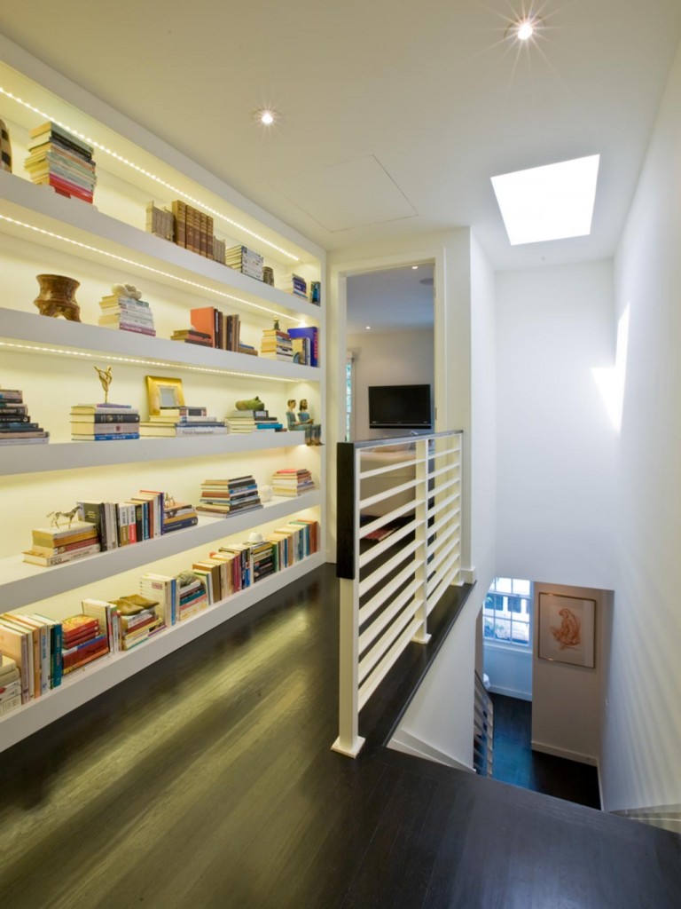 Nice Unusual Bookshelves Interior Decoratio. highlighted Shelving near the stairs